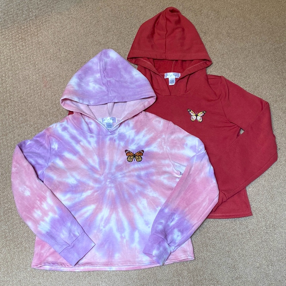 Tilly’s White Fawn Girls Butterfly Hoodies (Set of 2), Size L